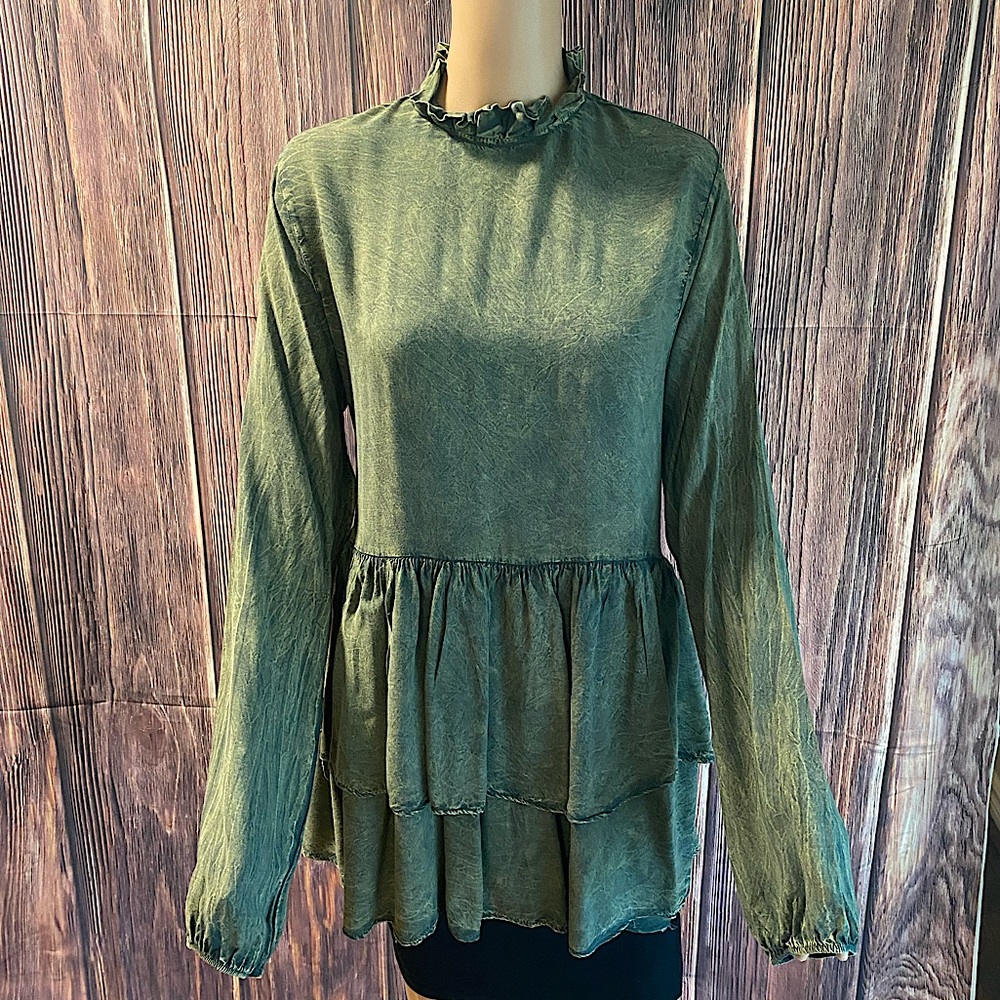 Altar’d State size medium forest green ruffle long sleeve boho blouse